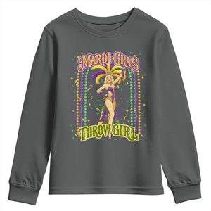 Funny Mardi Gras Throw Girl Youth Sweatshirt New Orleans Carnival Beads TS11 Dark Heather Print Your Wear