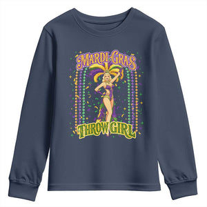 Funny Mardi Gras Throw Girl Youth Sweatshirt New Orleans Carnival Beads TS11 Navy Print Your Wear
