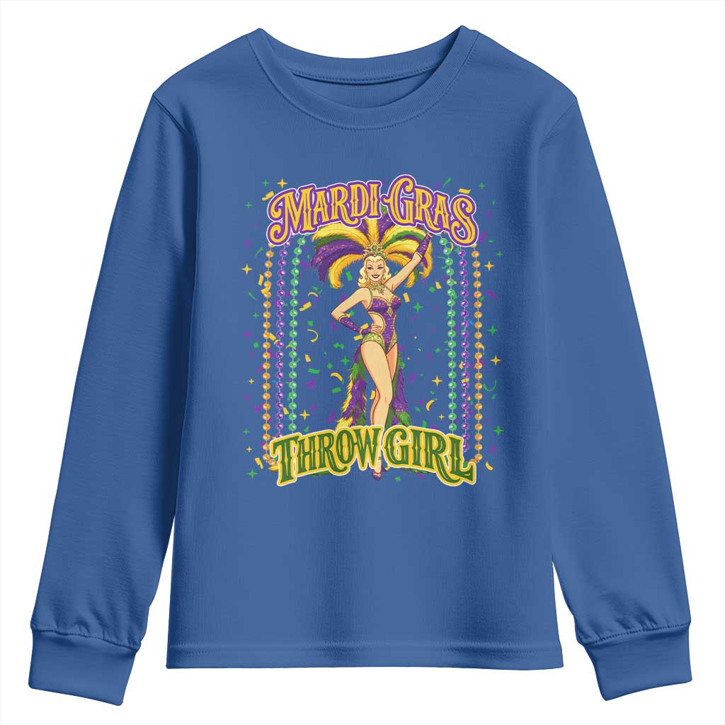 Funny Mardi Gras Throw Girl Youth Sweatshirt New Orleans Carnival Beads TS11 Royal Blue Print Your Wear