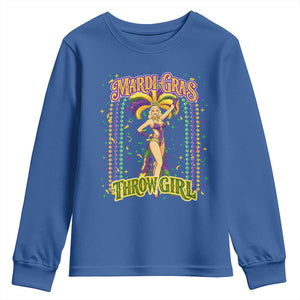 Funny Mardi Gras Throw Girl Youth Sweatshirt New Orleans Carnival Beads TS11 Royal Blue Print Your Wear
