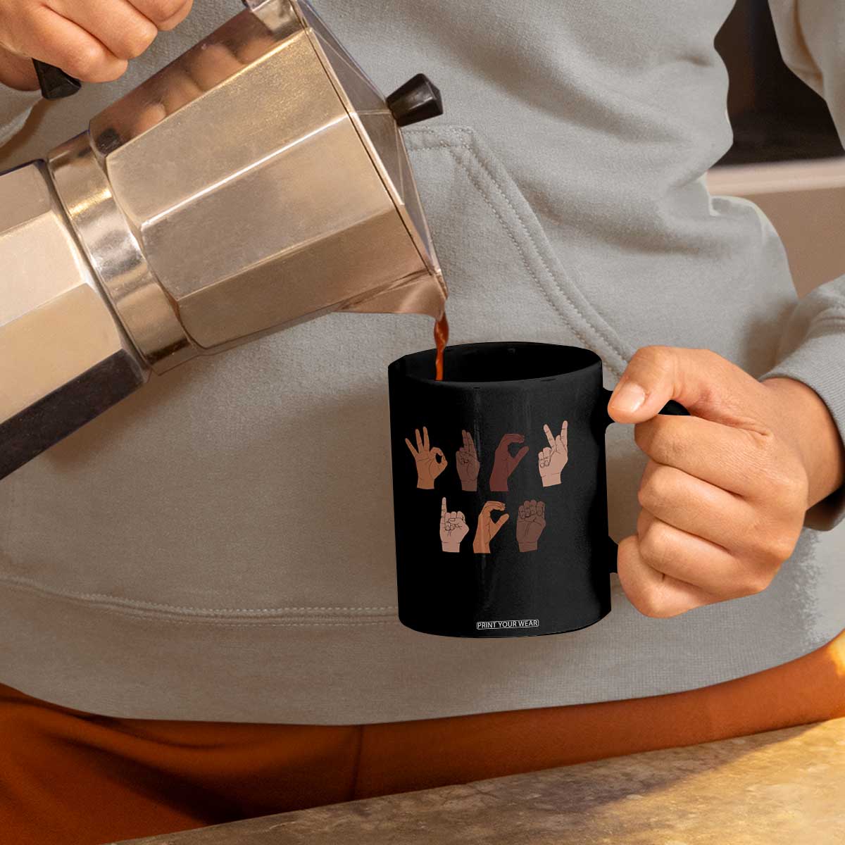Funny Fuck Hand Sign Language Anti Deportation Coffee Mug Chinga La Migra TS11 Print Your Wear