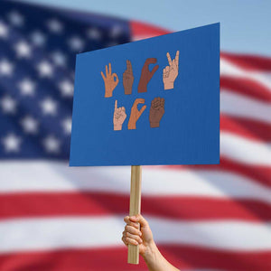 Funny Fuck Hand Sign Language Anti Deportation Protest Sign Chinga La Migra TS11 Horizontal 18" × 24" Blue Print Your Wear
