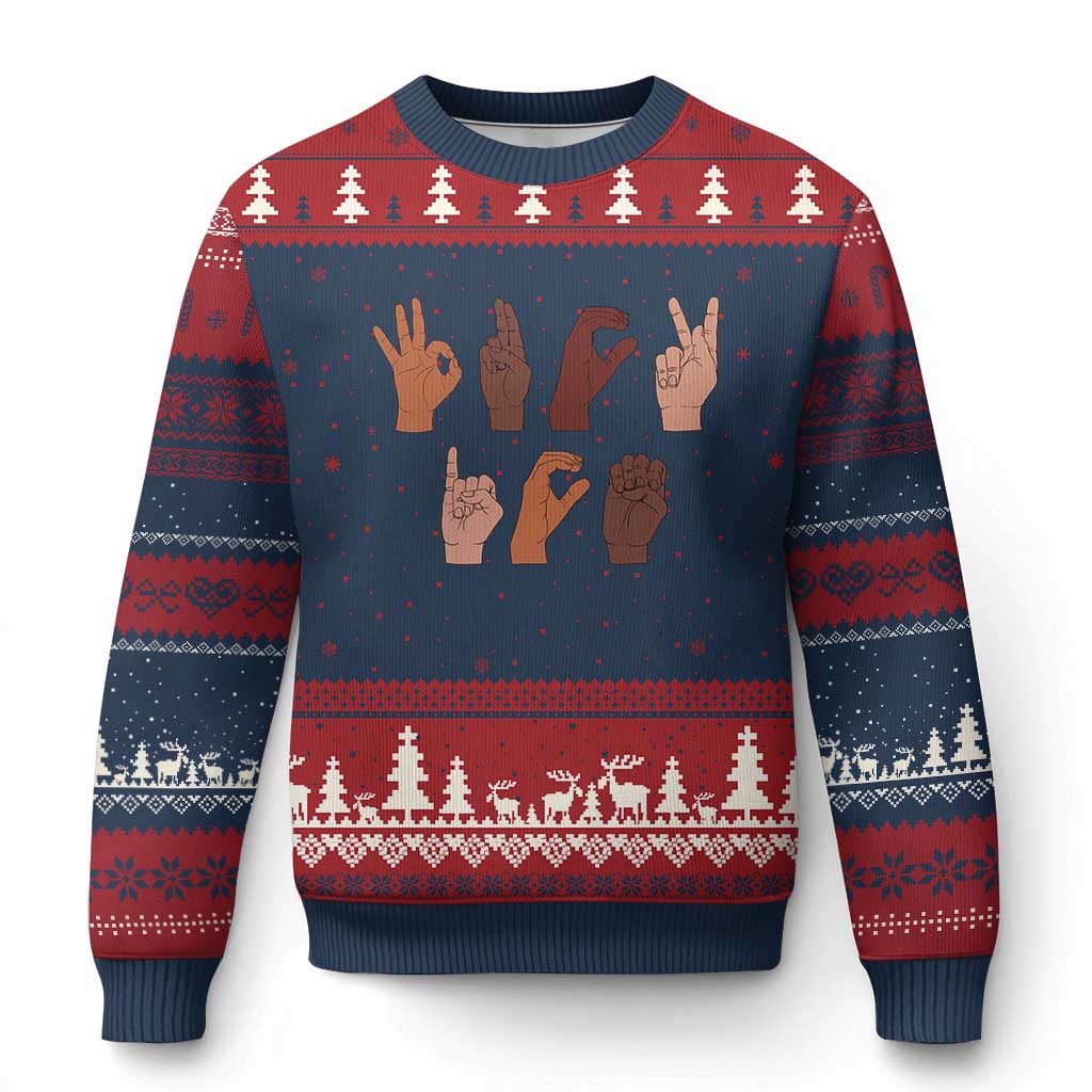 Funny Fuck Hand Sign Language Anti Deportation Ugly Christmas Sweater Chinga La Migra TS11 Navy Red Print Your Wear