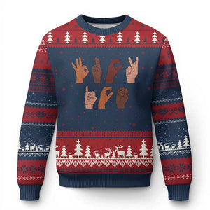 Funny Fuck Hand Sign Language Anti Deportation Ugly Christmas Sweater Chinga La Migra TS11 Navy Red Print Your Wear