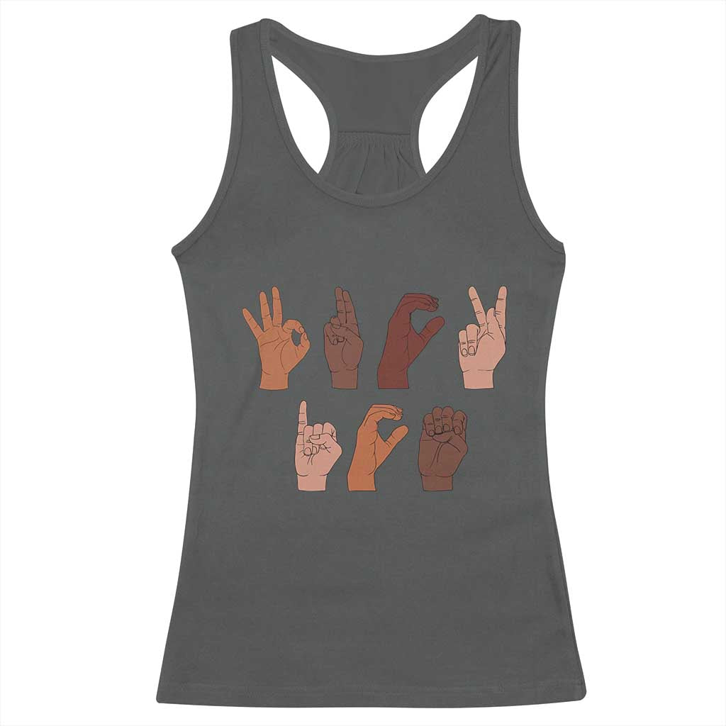 Funny Fuck Hand Sign Language Anti Deportation Racerback Tank Top Chinga La Migra TS11 Dark Heather Print Your Wear