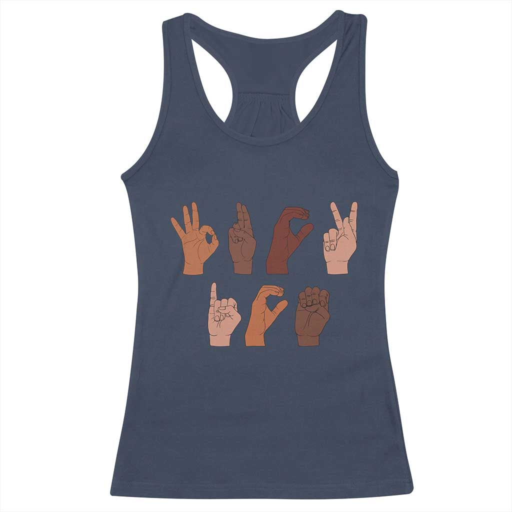 Funny Fuck Hand Sign Language Anti Deportation Racerback Tank Top Chinga La Migra TS11 Navy Print Your Wear