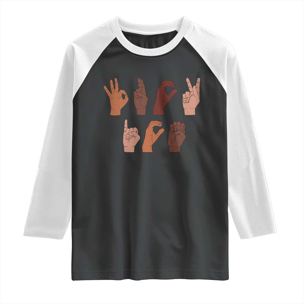 Funny Fuck Hand Sign Language Anti Deportation Raglan Shirt Chinga La Migra TS11 Black White Print Your Wear