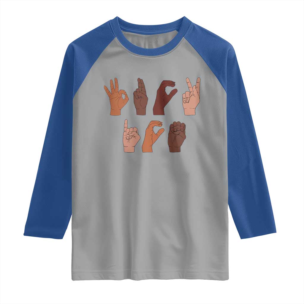 Funny Fuck Hand Sign Language Anti Deportation Raglan Shirt Chinga La Migra TS11 Sport Gray Royal Print Your Wear