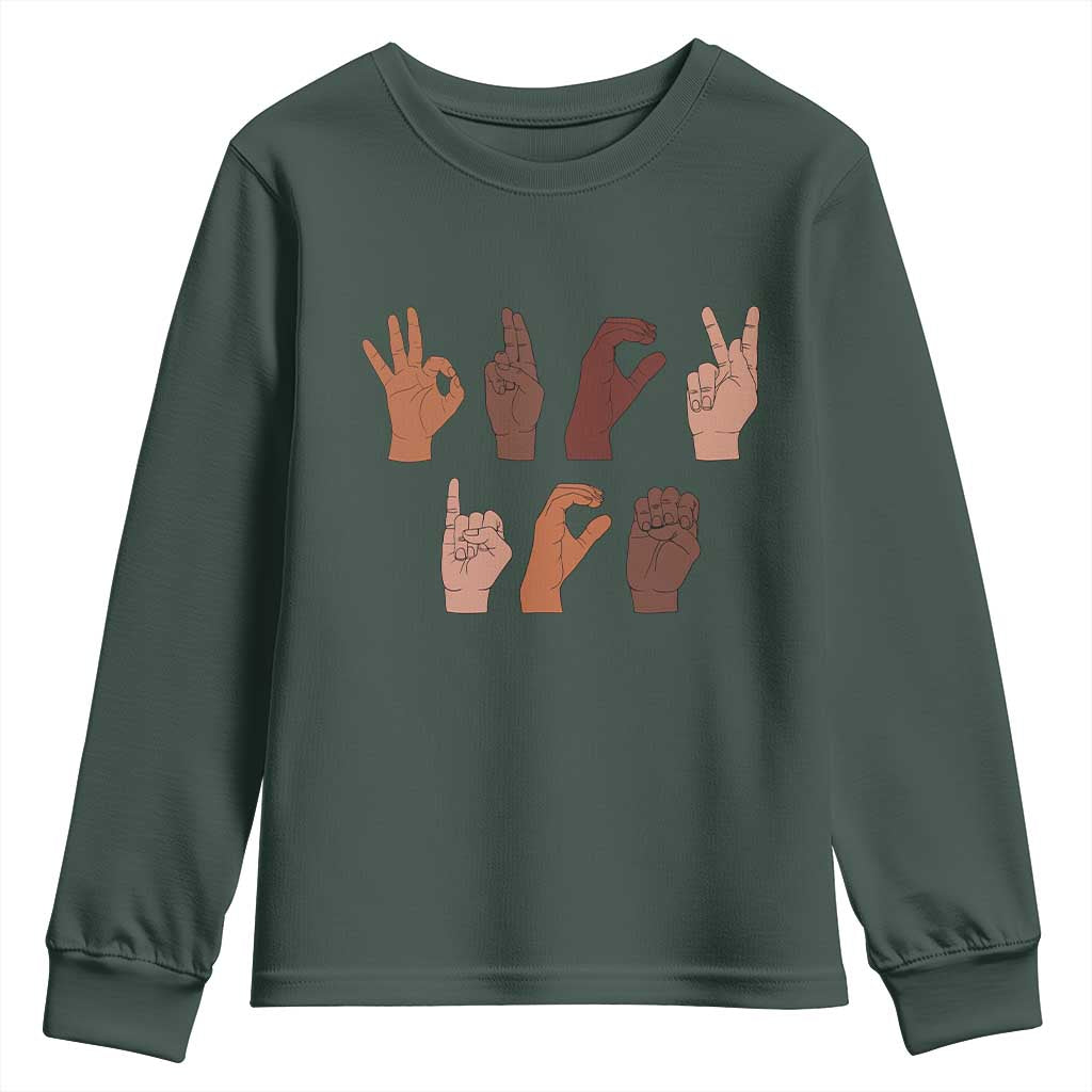 Funny Fuck Hand Sign Language Anti Deportation Youth Sweatshirt Chinga La Migra TS11 Dark Forest Green Print Your Wear