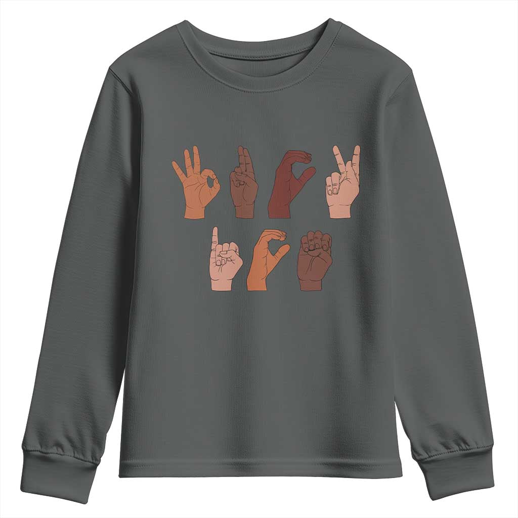 Funny Fuck Hand Sign Language Anti Deportation Youth Sweatshirt Chinga La Migra TS11 Dark Heather Print Your Wear
