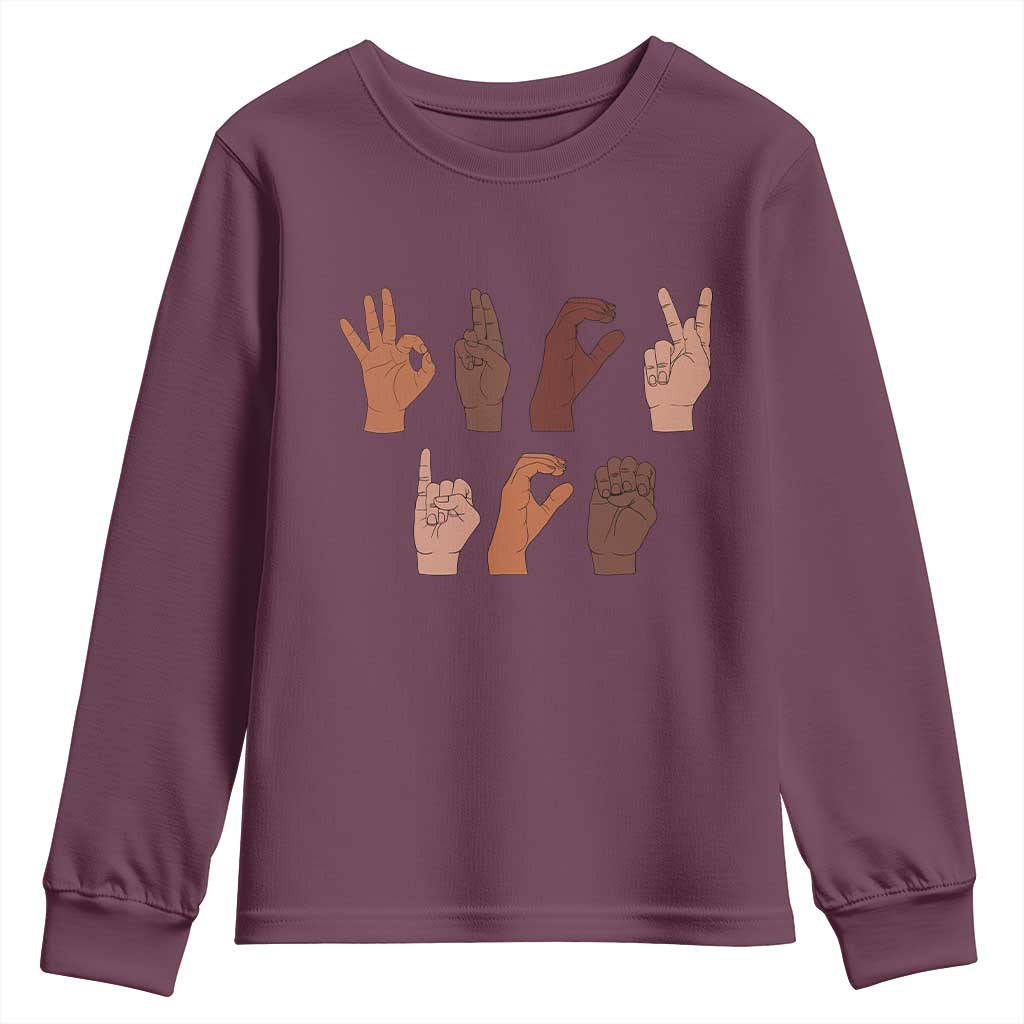 Funny Fuck Hand Sign Language Anti Deportation Youth Sweatshirt Chinga La Migra TS11 Maroon Print Your Wear