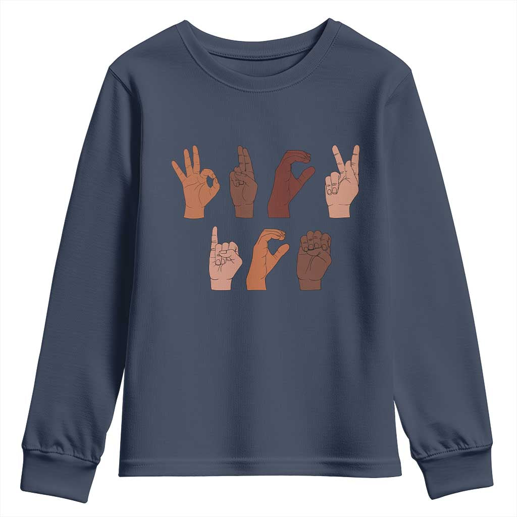 Funny Fuck Hand Sign Language Anti Deportation Youth Sweatshirt Chinga La Migra TS11 Navy Print Your Wear