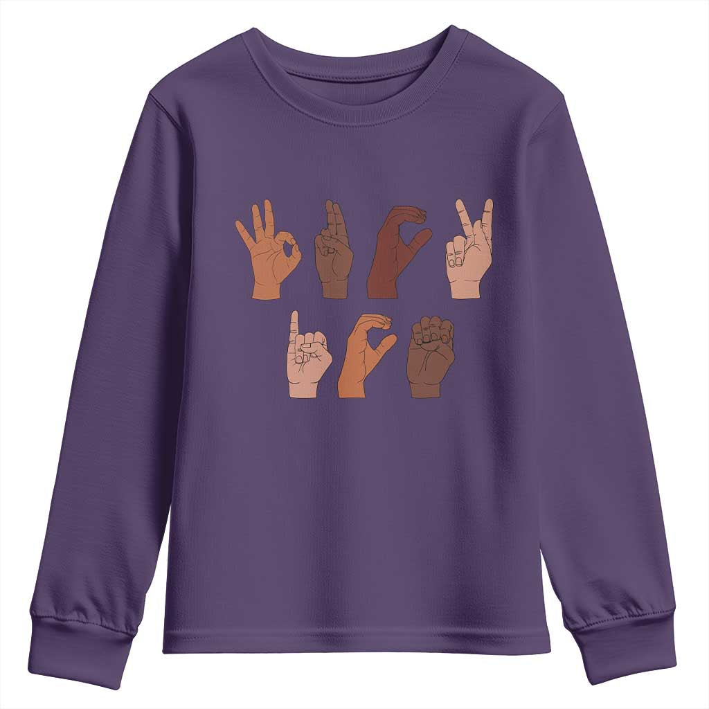 Funny Fuck Hand Sign Language Anti Deportation Youth Sweatshirt Chinga La Migra TS11 Purple Print Your Wear