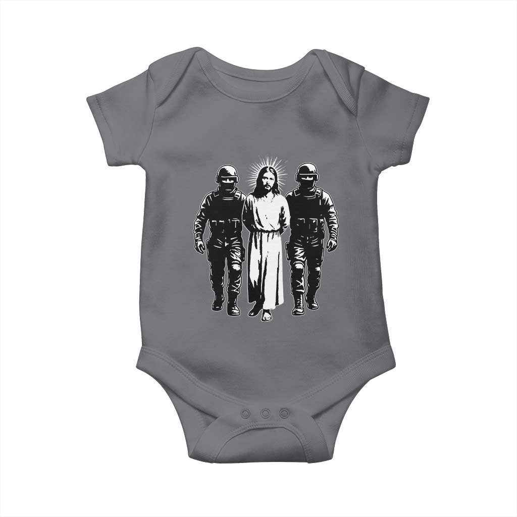 Jesus Arrested Parody Baby Onesie Funny Immigrant Rights Political Protest TS11 Charcoal Print Your Wear