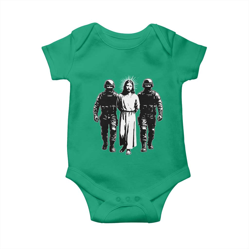 Jesus Arrested Parody Baby Onesie Funny Immigrant Rights Political Protest TS11 Irish Green Print Your Wear
