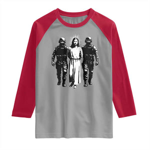 Jesus Arrested Parody Raglan Shirt Funny Immigrant Rights Political Protest TS11 Sport Gray Red Print Your Wear