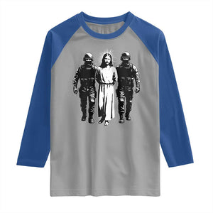Jesus Arrested Parody Raglan Shirt Funny Immigrant Rights Political Protest TS11 Sport Gray Royal Print Your Wear