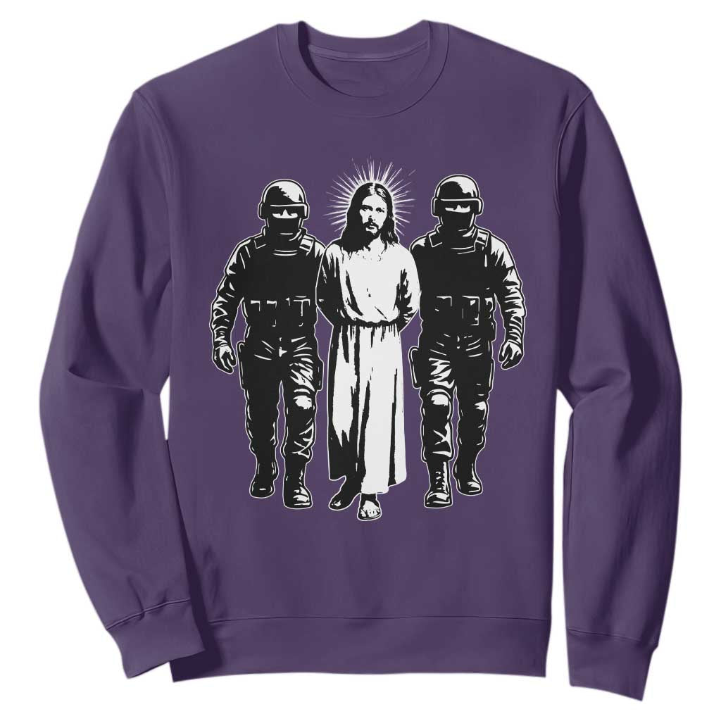 Jesus Arrested Parody Sweatshirt Funny Immigrant Rights Political Protest TS11 Purple Print Your Wear