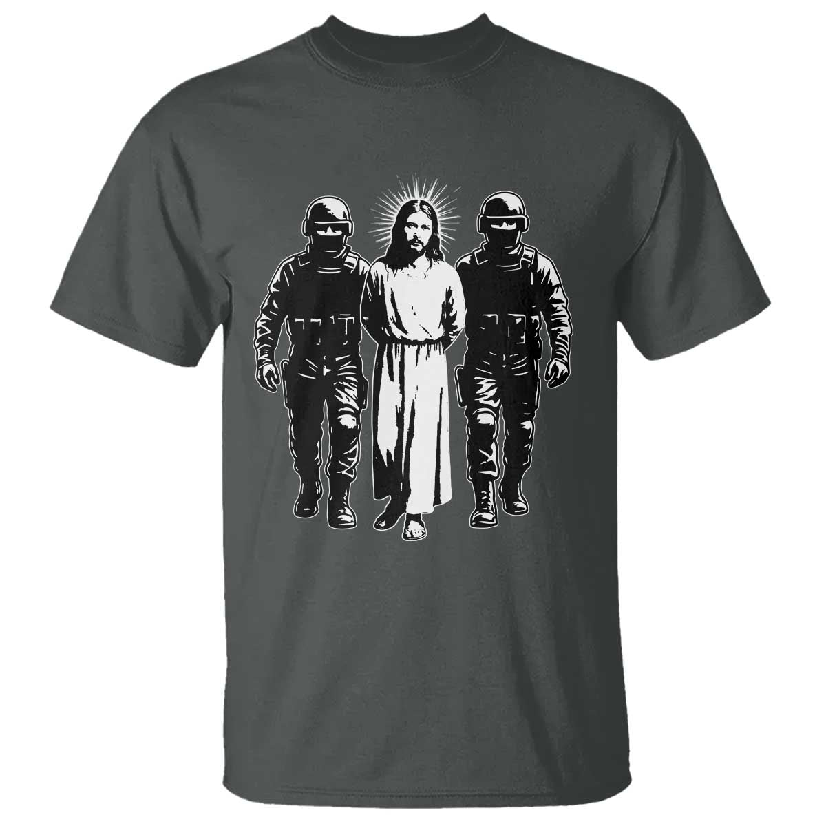 Jesus Arrested Parody T Shirt Funny Immigrant Rights Political Protest TS11 Dark Heather Print Your Wear