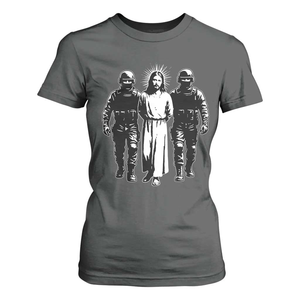 Jesus Arrested Parody T Shirt For Women Funny Immigrant Rights Political Protest TS11 Dark Heather Print Your Wear
