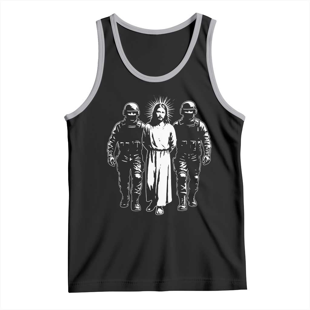 Jesus Arrested Parody Tank Top Funny Immigrant Rights Political Protest TS11 Black Athletic Heather Print Your Wear