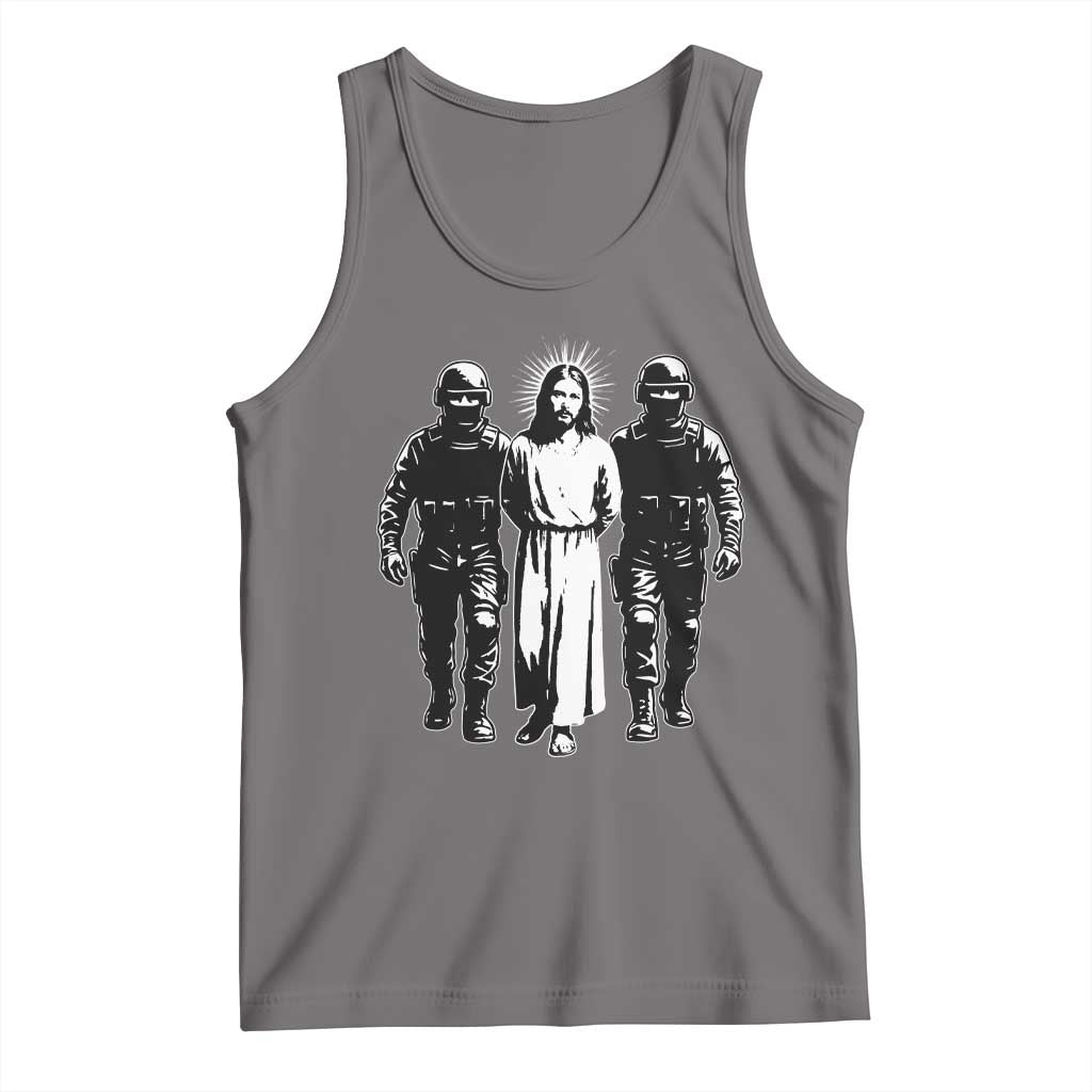 Jesus Arrested Parody Tank Top Funny Immigrant Rights Political Protest TS11 Deep Heather Print Your Wear