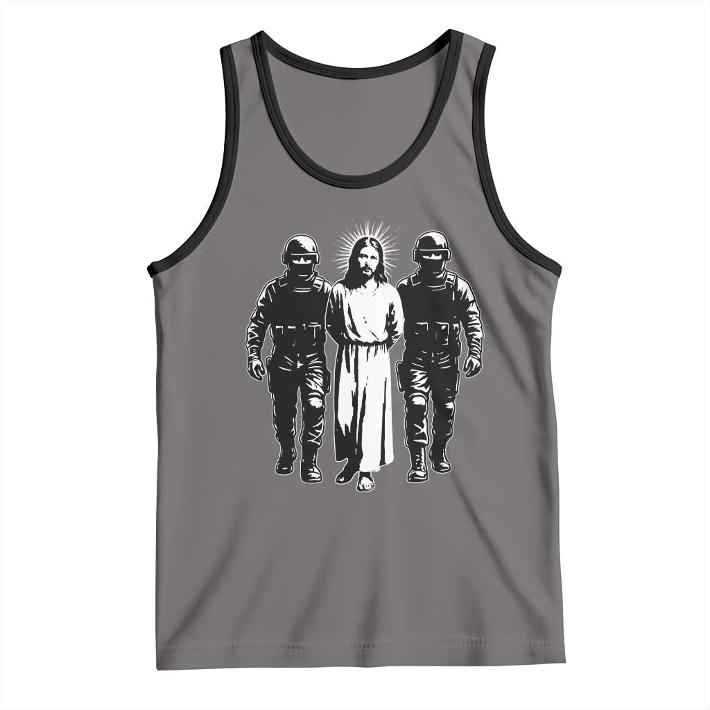 Jesus Arrested Parody Tank Top Funny Immigrant Rights Political Protest TS11 Deep Heather Black Print Your Wear