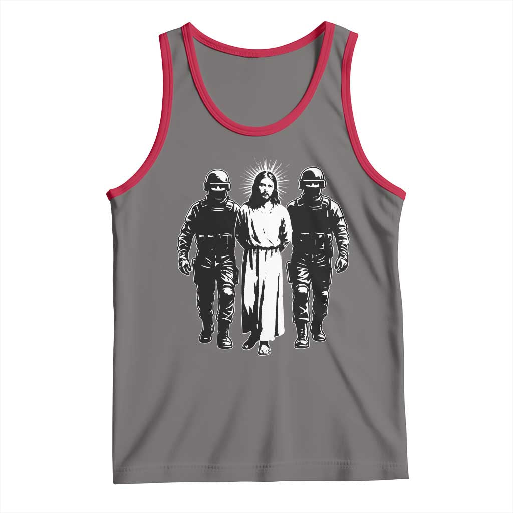Jesus Arrested Parody Tank Top Funny Immigrant Rights Political Protest TS11 Deep Heather Red Print Your Wear
