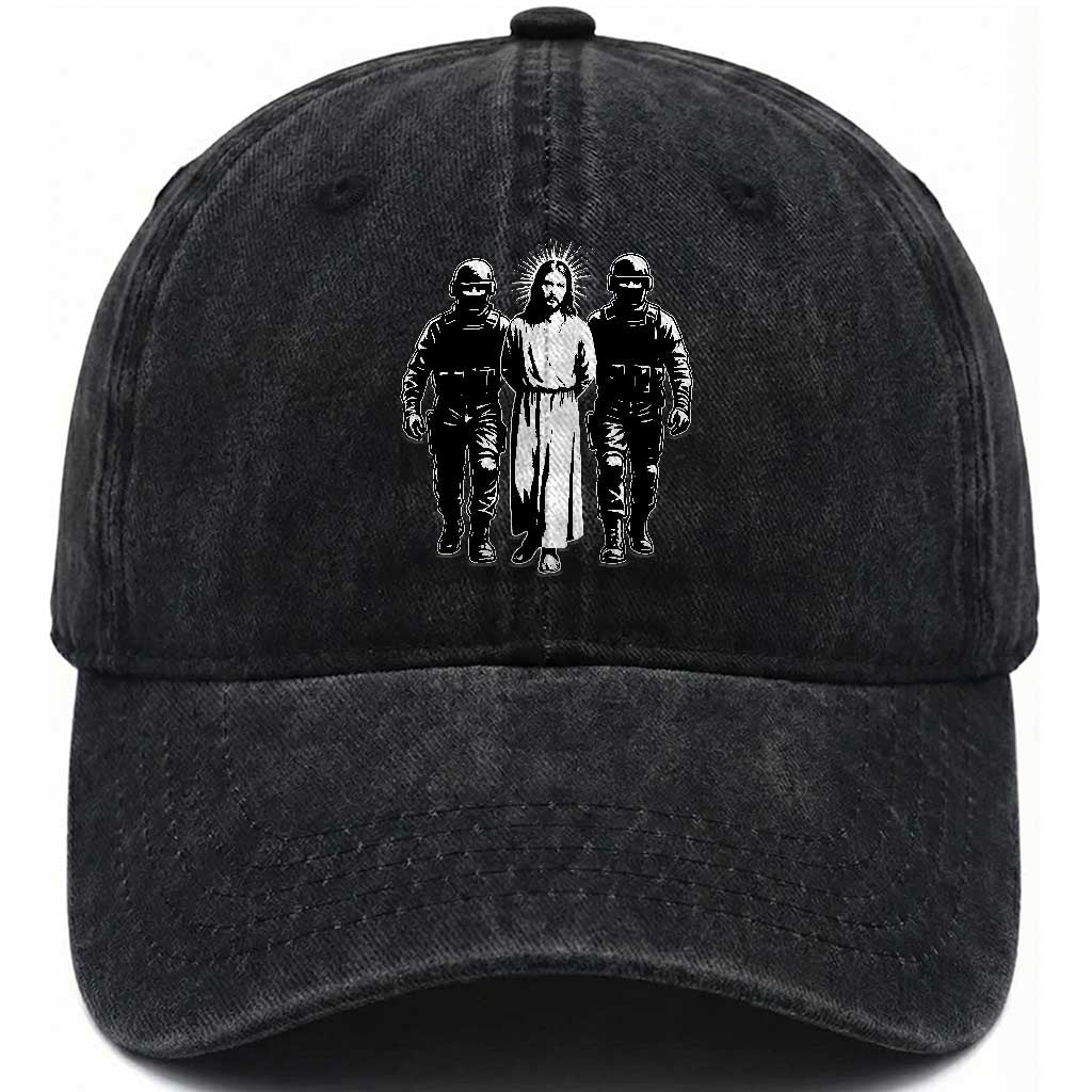 Jesus Arrested Parody Washed Cotton Baseball Cap Funny Immigrant Rights Political Protest TS11 Print Your Wear