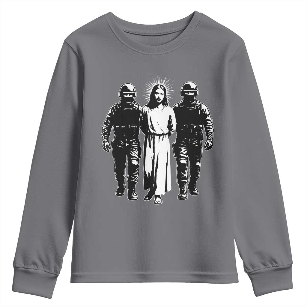 Jesus Arrested Parody Youth Sweatshirt Funny Immigrant Rights Political Protest TS11 Charcoal Print Your Wear