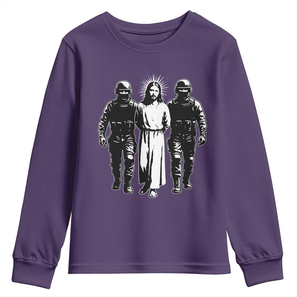 Jesus Arrested Parody Youth Sweatshirt Funny Immigrant Rights Political Protest TS11 Purple Print Your Wear