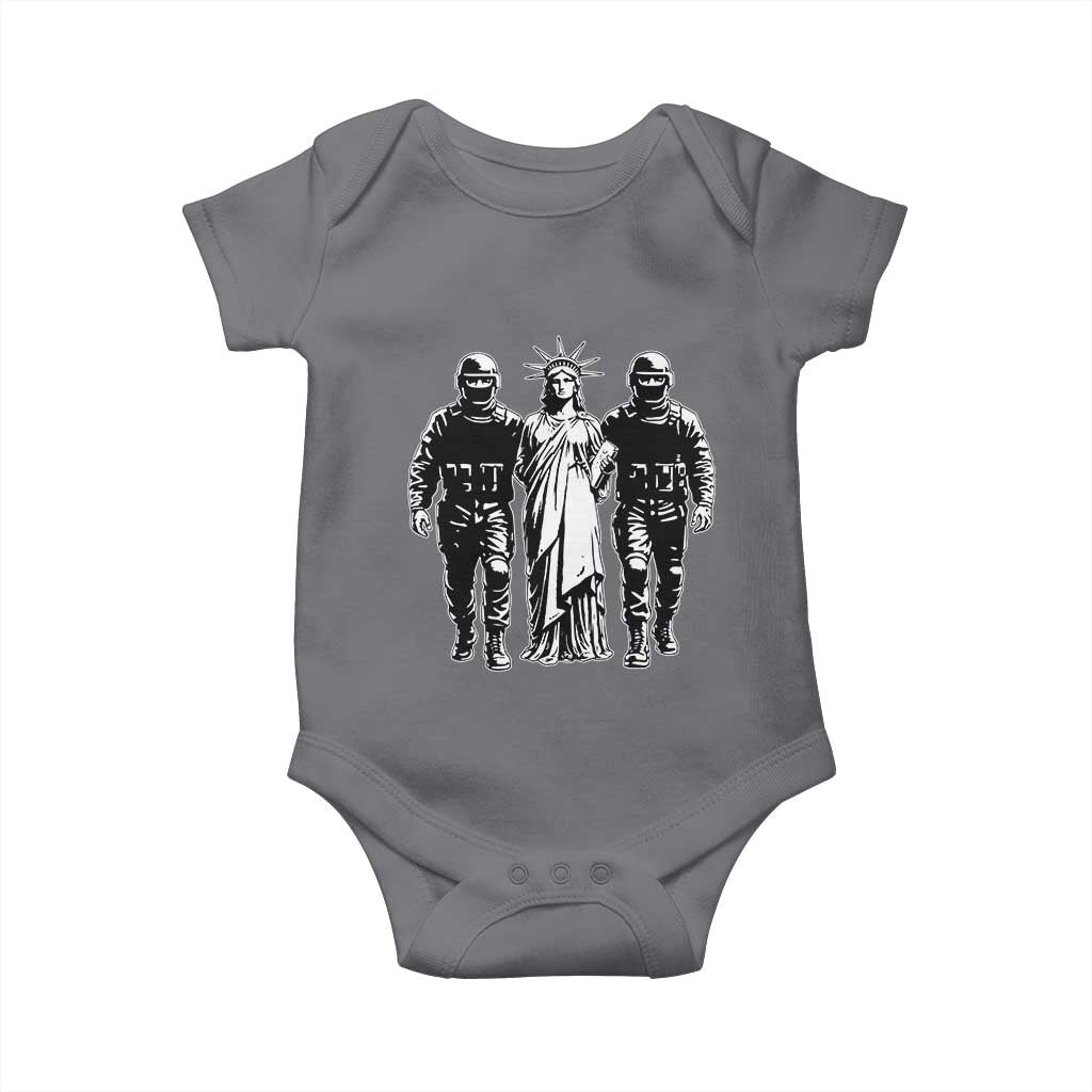 Statue Of Liberty Arrested Baby Onesie Funny Immigrant Rights Political Protest TS11 Charcoal Print Your Wear