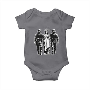 Statue Of Liberty Arrested Baby Onesie Funny Immigrant Rights Political Protest TS11 Charcoal Print Your Wear