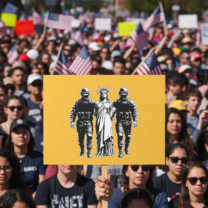 Statue Of Liberty Arrested Protest Sign Funny Immigrant Rights Political Protest TS11 Horizontal 18" × 24" Yellow Print Your Wear