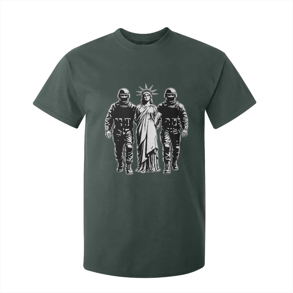 Statue Of Liberty Arrested T Shirt For Kid Funny Immigrant Rights Political Protest TS11 Dark Forest Green Print Your Wear