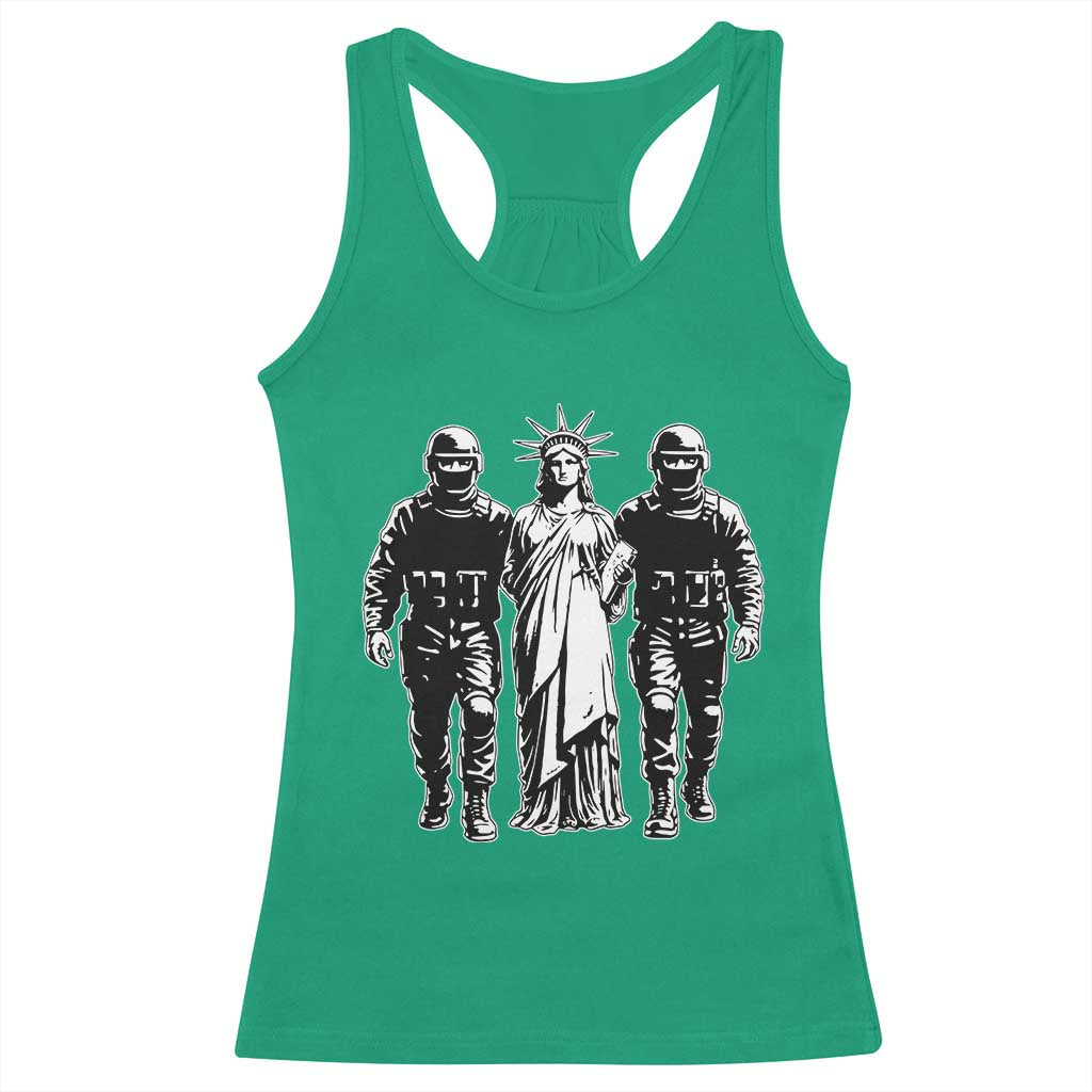 Statue Of Liberty Arrested Racerback Tank Top Funny Immigrant Rights Political Protest TS11 Irish Green Print Your Wear
