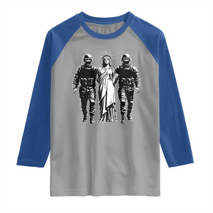 Statue Of Liberty Arrested Raglan Shirt Funny Immigrant Rights Political Protest TS11 Sport Gray Royal Print Your Wear