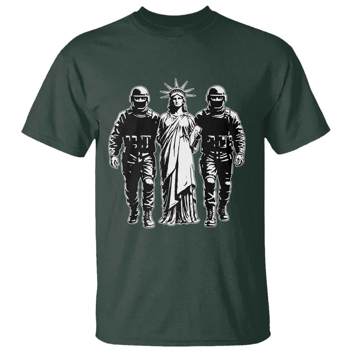Statue Of Liberty Arrested T Shirt - Funny Immigrant Rights Political Protest Tee TS11 Dark Forest Green Print Your Wear