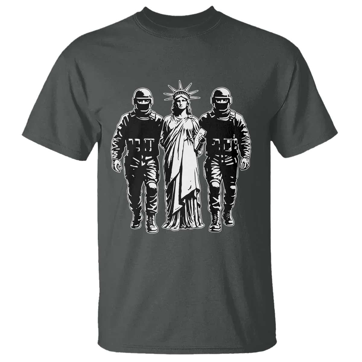 Statue Of Liberty Arrested T Shirt - Funny Immigrant Rights Political Protest Tee TS11 Dark Heather Print Your Wear