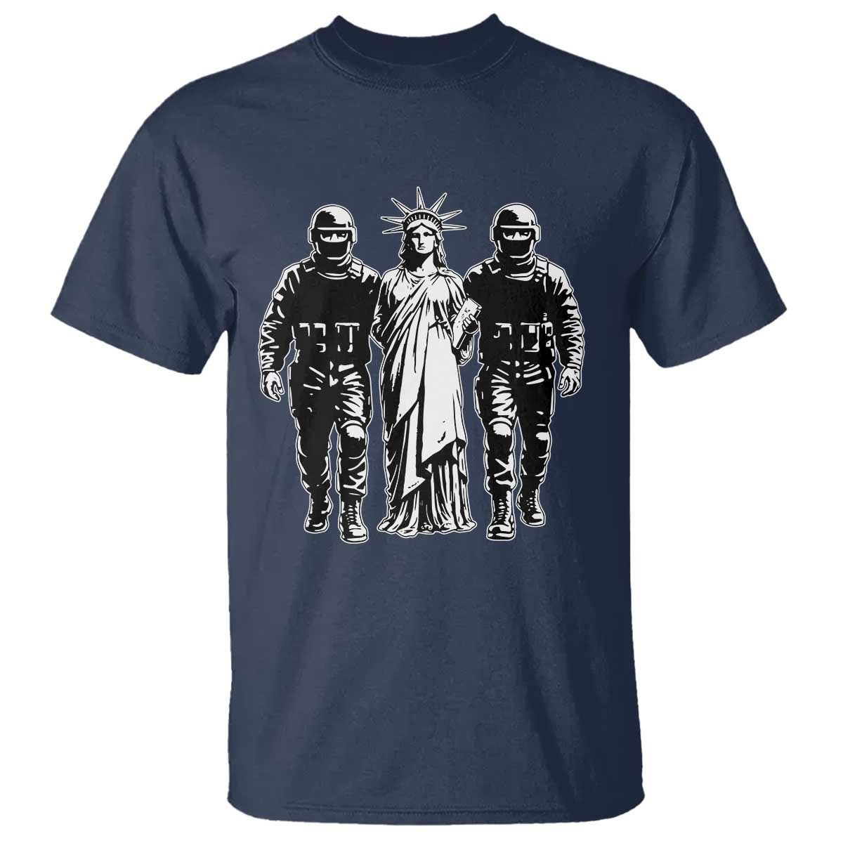 Statue Of Liberty Arrested T Shirt - Funny Immigrant Rights Political Protest Tee TS11 Navy Print Your Wear