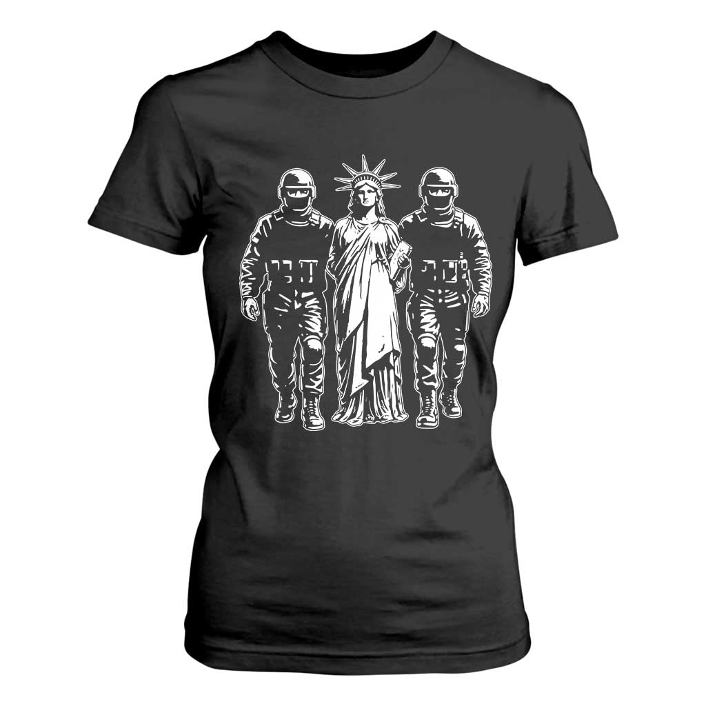 Statue Of Liberty Arrested T Shirt For Women Funny Immigrant Rights Political Protest TS11 Black Print Your Wear