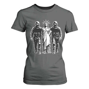Statue Of Liberty Arrested T Shirt For Women Funny Immigrant Rights Political Protest TS11 Dark Heather Print Your Wear