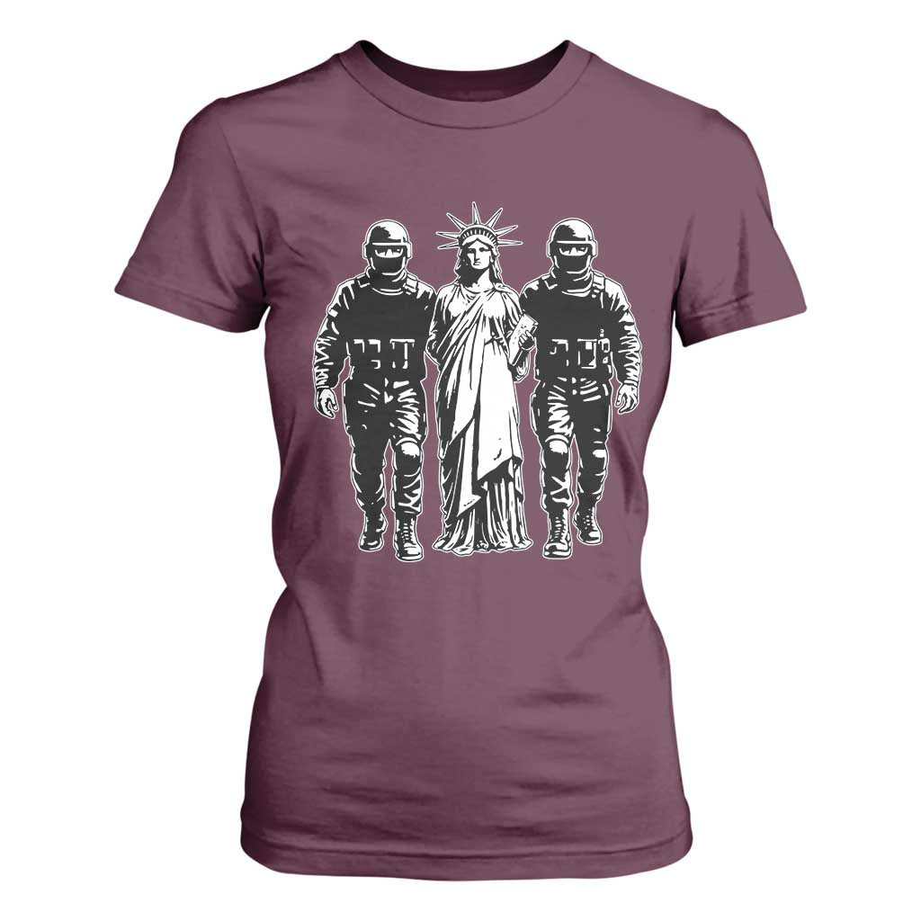 Statue Of Liberty Arrested T Shirt For Women Funny Immigrant Rights Political Protest TS11 Maroon Print Your Wear