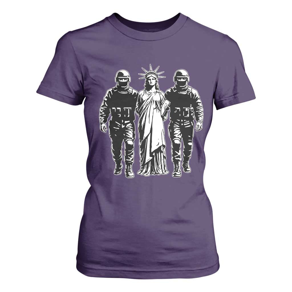 Statue Of Liberty Arrested T Shirt For Women Funny Immigrant Rights Political Protest TS11 Purple Print Your Wear