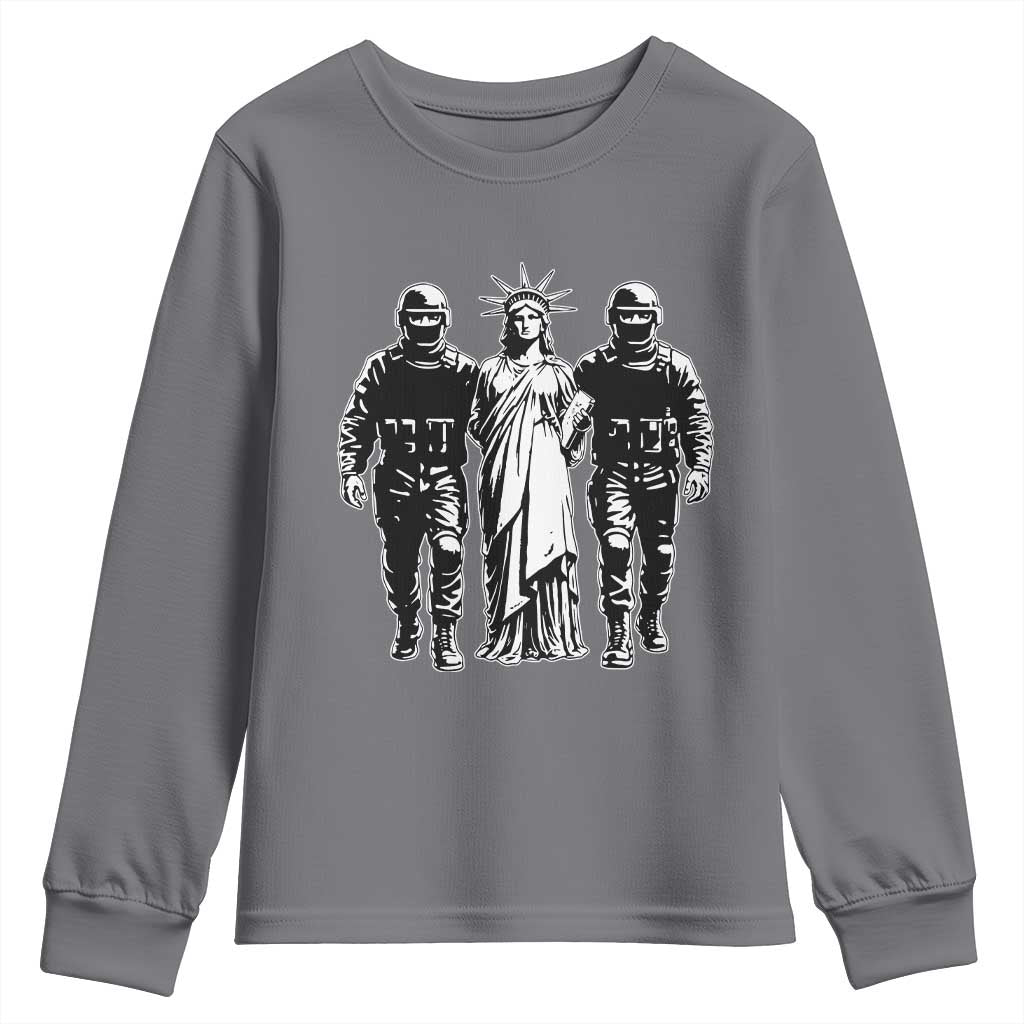 Statue Of Liberty Arrested Youth Sweatshirt Funny Immigrant Rights Political Protest TS11 Charcoal Print Your Wear