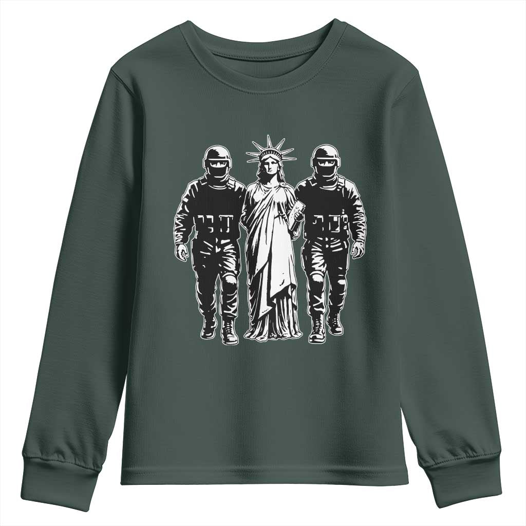 Statue Of Liberty Arrested Youth Sweatshirt Funny Immigrant Rights Political Protest TS11 Dark Forest Green Print Your Wear