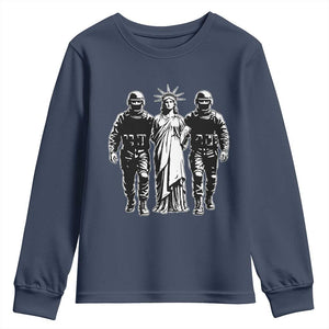 Statue Of Liberty Arrested Youth Sweatshirt Funny Immigrant Rights Political Protest TS11 Navy Print Your Wear