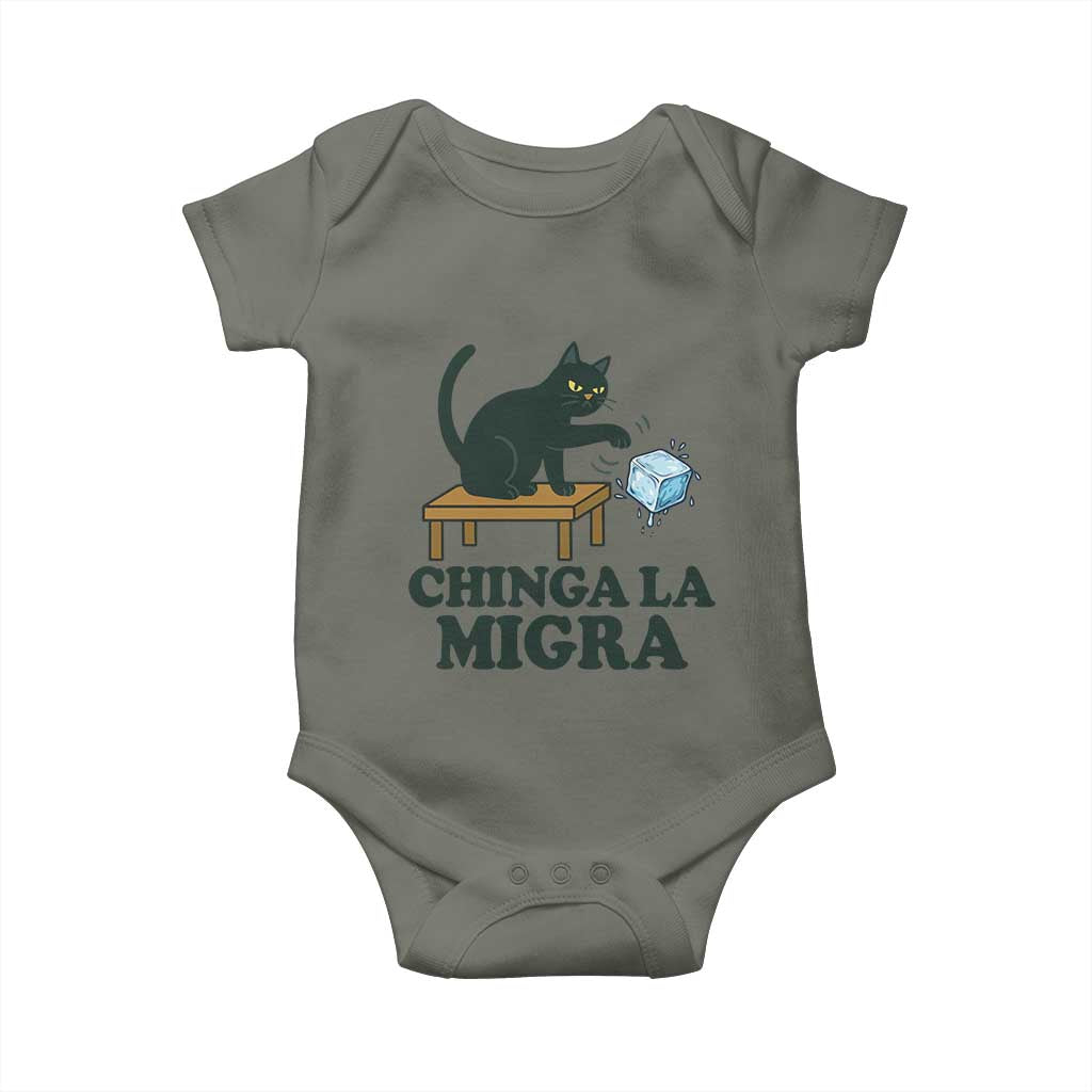 Chinga La Migra Baby Onesie Funny Immigration Rights Cat Political TS11 Military Green Print Your Wear