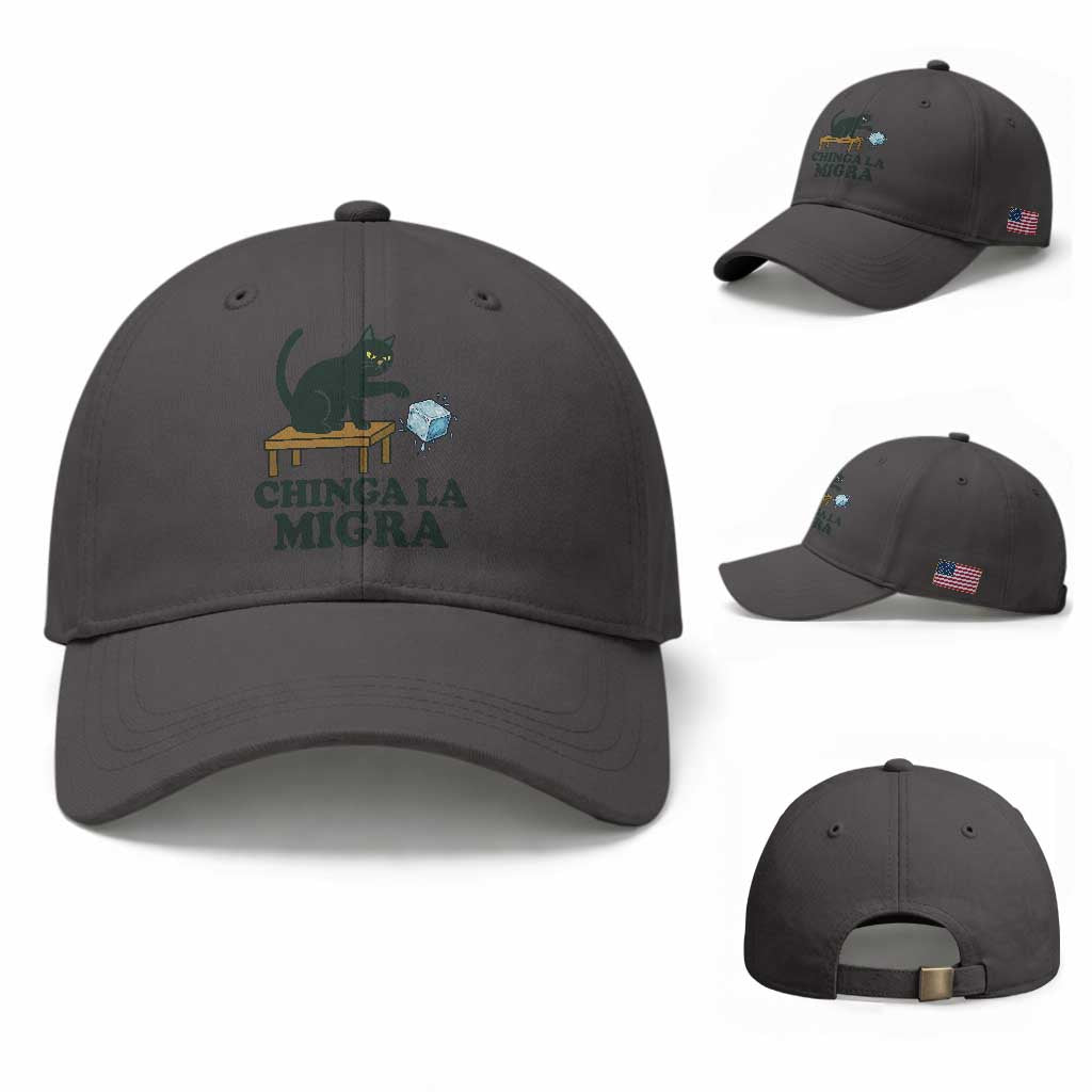 Chinga La Migra Baseball Cap Funny Immigration Rights Cat Political TS11 Baseball Cap Universal Fit Dark Gray Print Your Wear