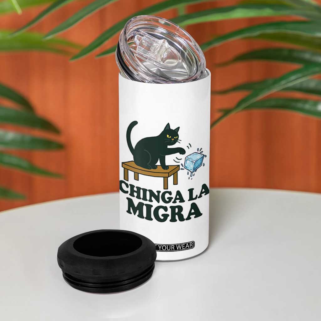 Chinga La Migra 4 in 1 Can Cooler Tumbler Funny Immigration Rights Cat Political TS11 Print Your Wear